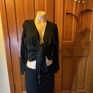 East 5th Black open or Tie-Front sweater